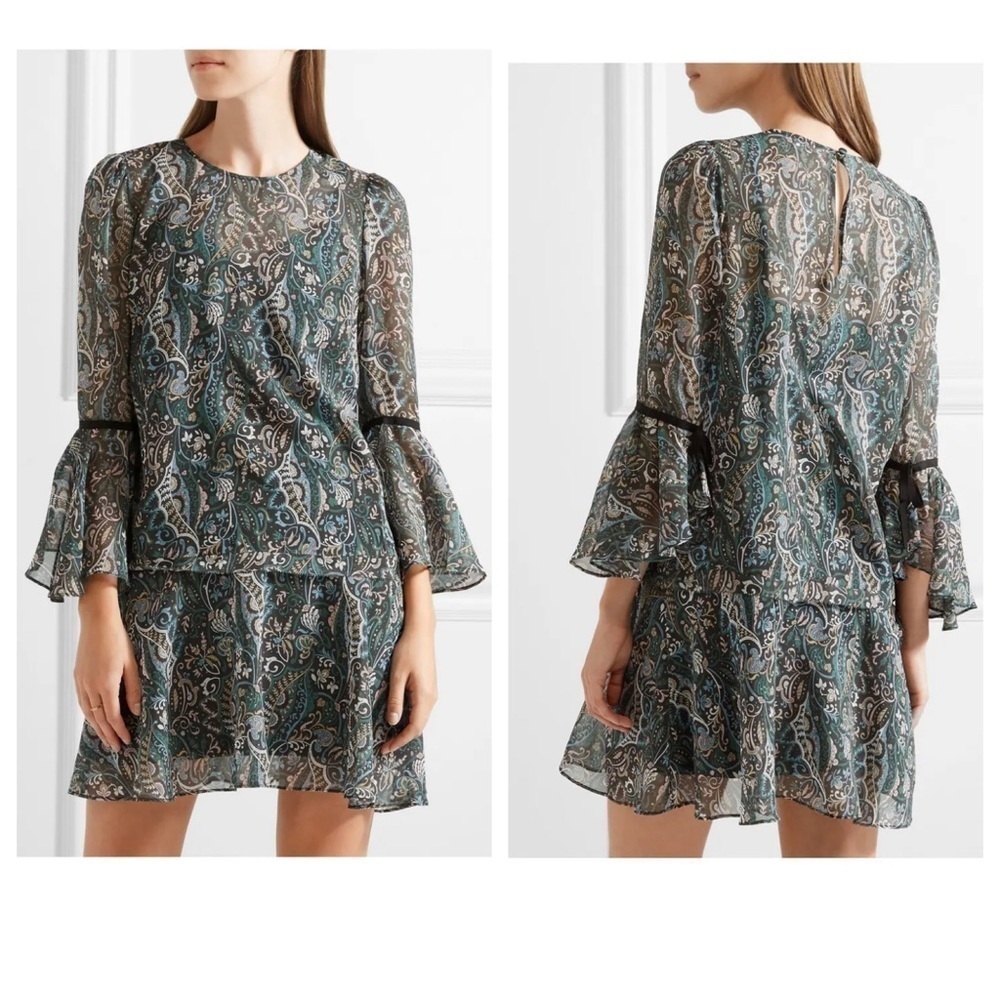 Veronica Beard Denver green floral sheet silk dress 4